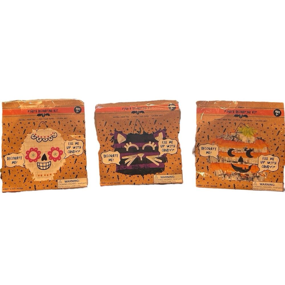 3x Kids Halloween Sugar Skull-Pumpkin-Cat Piñata